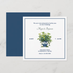 Plants with artistic vase wedding  invitation
