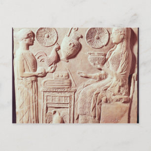 Plaque of a woman offering gifts to a seated postcard