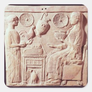 Plaque of a woman offering gifts to a seated square sticker