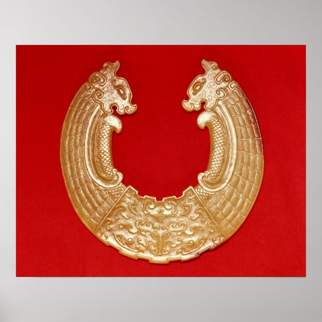 Plaque with two dragons and a Tao-tie mask Poster (Front)