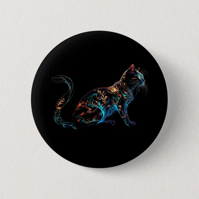 Plasma Cat on Black in Vibrant Colours 6 Cm Round Badge (Front)