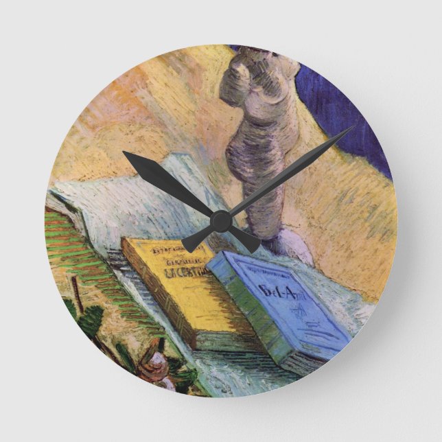 Plaster Statuette Rose and Novels Vincent van Gogh Round Clock (Front)