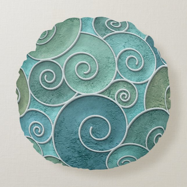 Plaster wall seamless texture with swirls pattern, round cushion (Front)