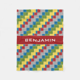 Plastic Blocks Pattern Illustration Custom Name Fleece Blanket