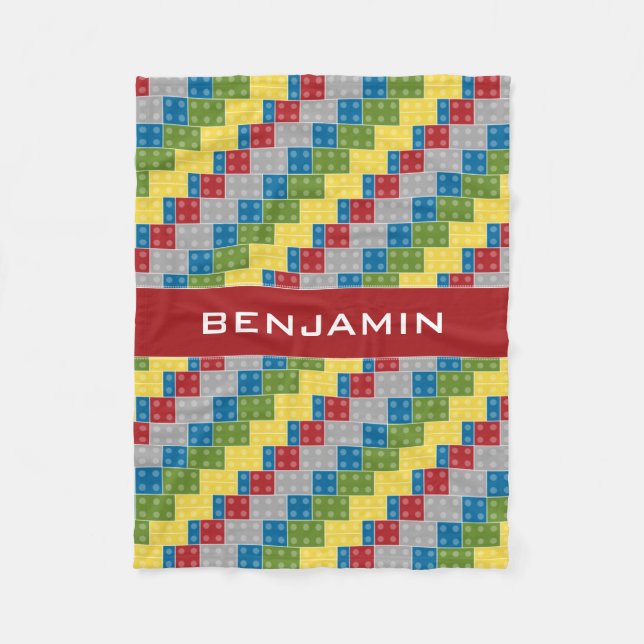 Plastic Blocks Pattern Illustration Custom Name Fleece Blanket (Front)