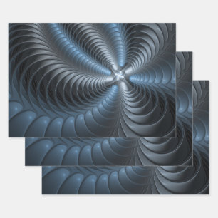 Plastic Blue Gray 3D Fractal Art Modern Abstract Wrapping Paper Sheet