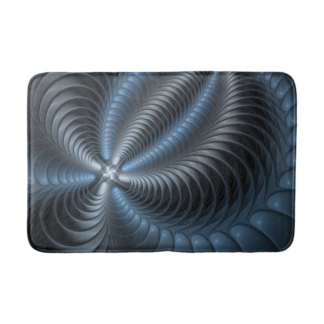 Plastic Blue Grey 3D Fractal Art Modern Abstract Bath Mat (Front)