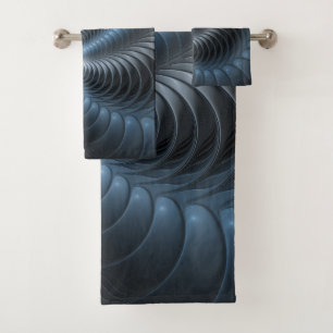 Plastic Blue Grey 3D Fractal Art Modern Abstract Bath Towel Set