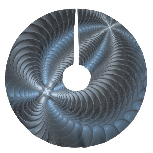Plastic Blue Grey 3D Fractal Art Modern Abstract Brushed Polyester Tree Skirt (Front)