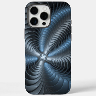 Plastic Blue Grey 3D Fractal Art Modern Abstract iPhone 16 Pro Max Case