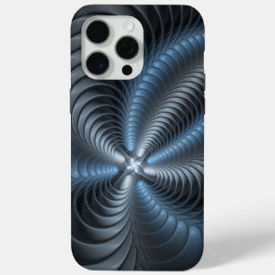 Plastic Blue Grey 3D Fractal Art Modern Abstract iPhone 15 Pro Max Case