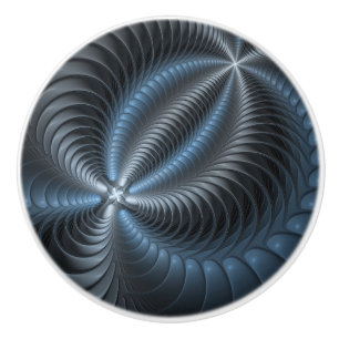 Plastic Blue Grey 3D Fractal Art Modern Abstract Ceramic Knob