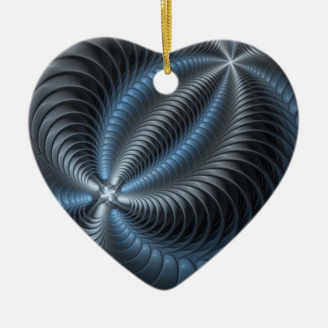 Plastic Blue Grey 3D Fractal Art Modern Abstract Ceramic Ornament (Front)