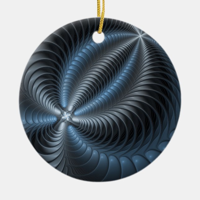 Plastic Blue Grey 3D Fractal Art Modern Abstract Ceramic Ornament (Front)