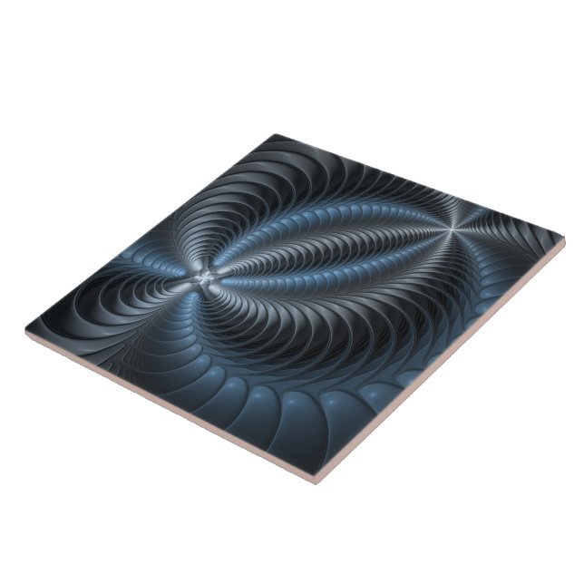 Plastic Blue Grey 3D Fractal Art Modern Abstract Ceramic Tile (Side)