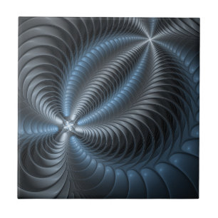 Plastic Blue Grey 3D Fractal Art Modern Abstract Ceramic Tile