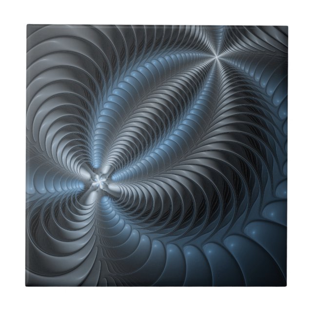 Plastic Blue Grey 3D Fractal Art Modern Abstract Ceramic Tile (Front)