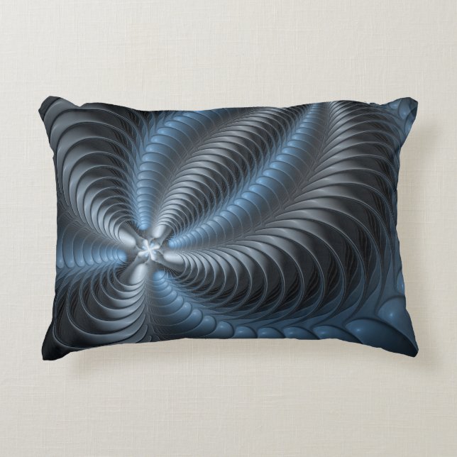Plastic Blue Grey 3D Fractal Art Modern Abstract Decorative Cushion (Front)