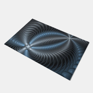 Plastic Blue Grey 3D Fractal Art Modern Abstract Doormat