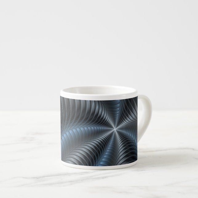Plastic Blue Grey 3D Fractal Art Modern Abstract Espresso Cup (Front Right)