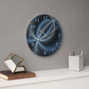 Plastic Blue Grey 3D Fractal Art Modern Abstract Large Clock