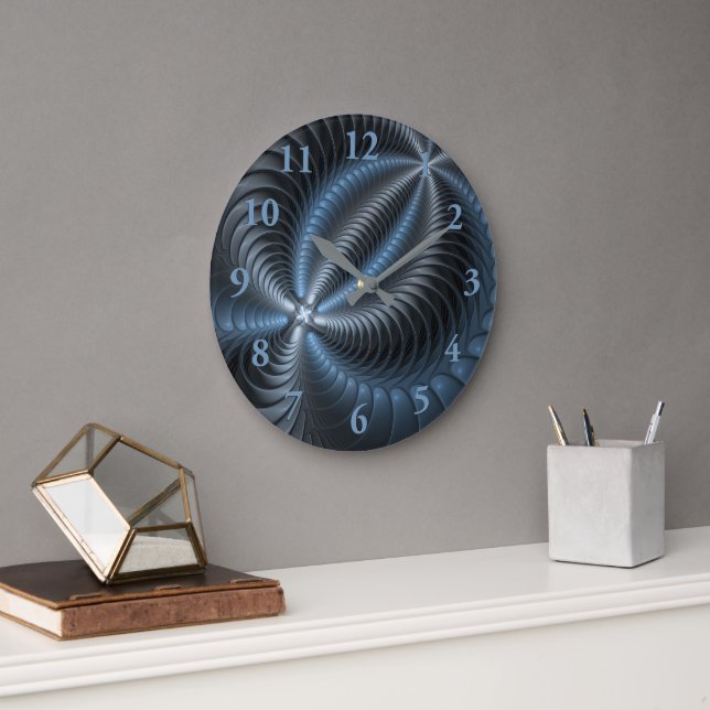 Plastic Blue Grey 3D Fractal Art Modern Abstract Large Clock (Office)