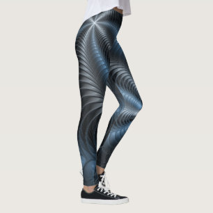 Plastic Blue Grey 3D Fractal Art Modern Abstract Leggings