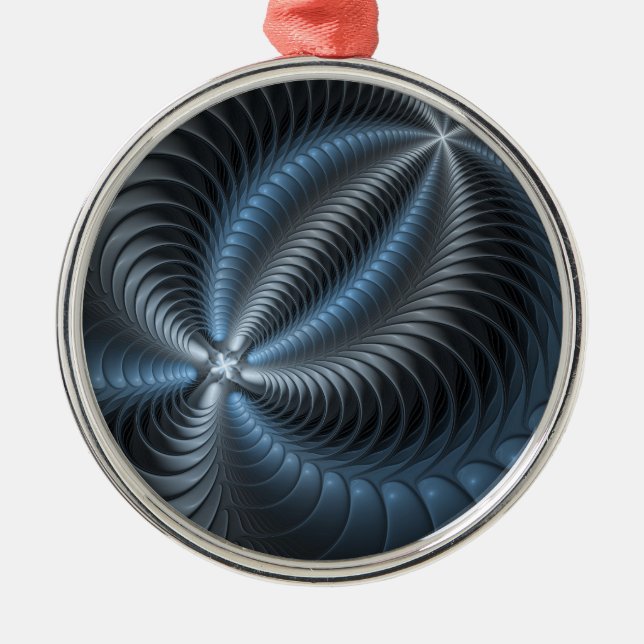 Plastic Blue Grey 3D Fractal Art Modern Abstract Metal Ornament (Front)