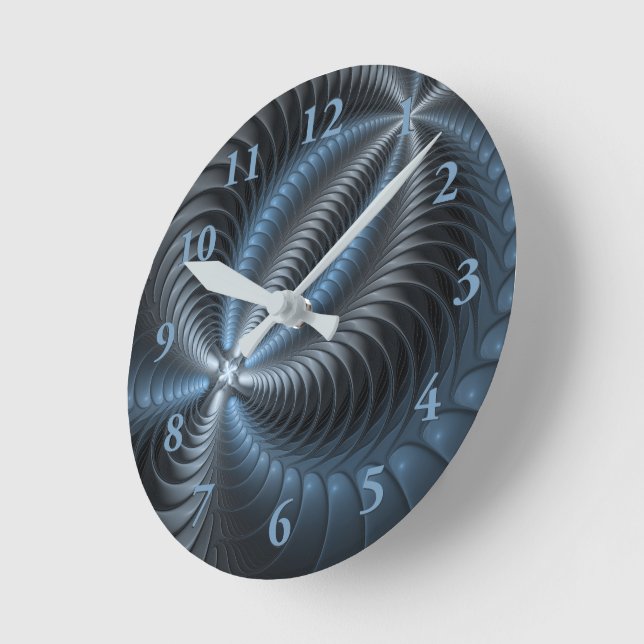 Plastic Blue Grey 3D Fractal Art Modern Abstract Round Clock (Angle)