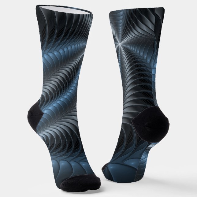 Plastic Blue Grey 3D Fractal Art Modern Abstract Socks (Angled)