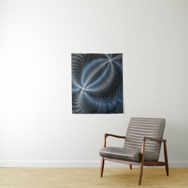 Plastic Blue Grey 3D Fractal Art Modern Abstract Tapestry (In Situ)