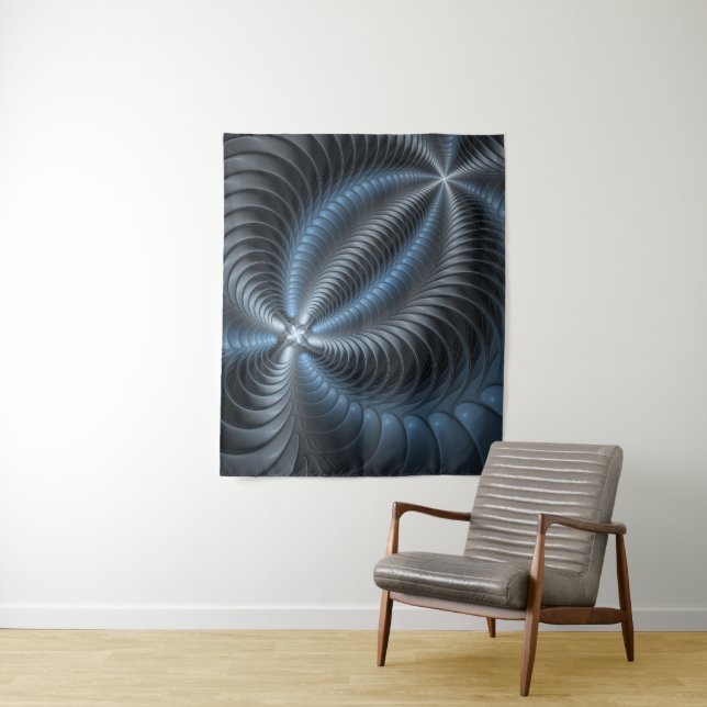 Plastic Blue Grey 3D Fractal Art Modern Abstract Tapestry (In Situ)