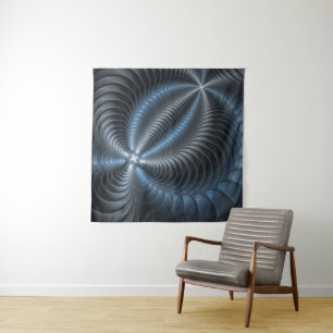 Plastic Blue Grey 3D Fractal Art Modern Abstract Tapestry