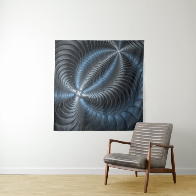 Plastic Blue Grey 3D Fractal Art Modern Abstract Tapestry (In Situ)