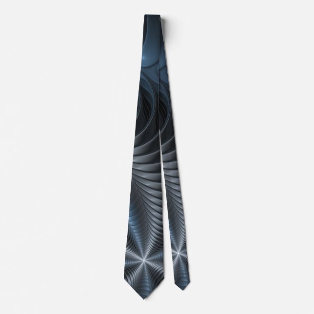 Plastic Blue Grey 3D Fractal Art Modern Abstract Tie (Front)