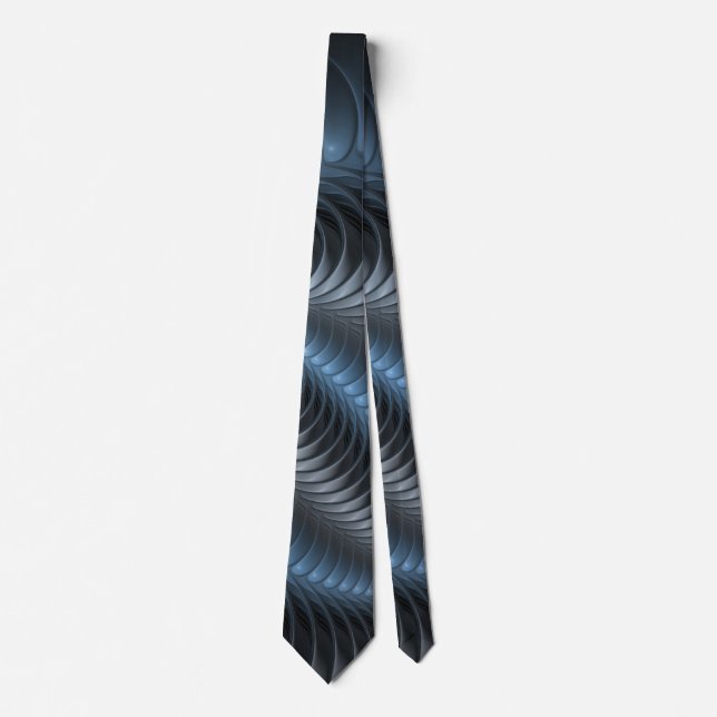 Plastic Blue Grey 3D Fractal Art Modern Abstract Tie (Front)