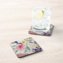 Plastic coaster with floral watercolour design