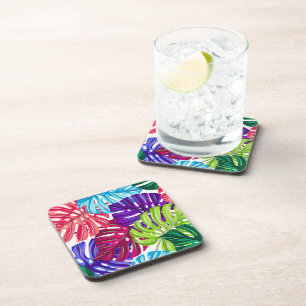 Plastic Coasters Tropical Palms Print