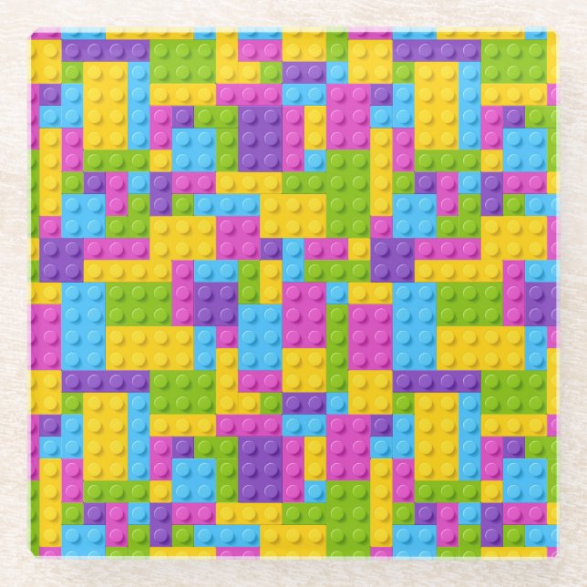 Plastic Construction Blocks Pattern Glass Coaster (Front)