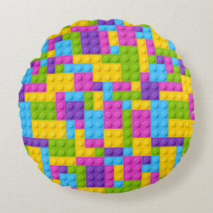 Plastic Construction Blocks Pattern Round Cushion