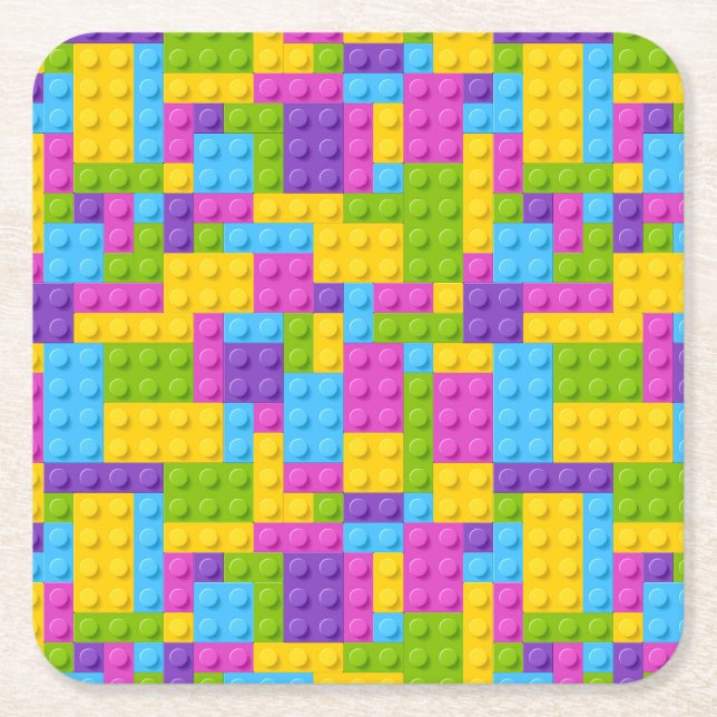 Plastic Construction Blocks Pattern Square Paper Coaster (Front)