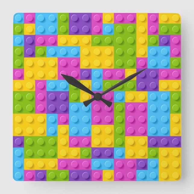 Plastic Construction Blocks Pattern Square Wall Clock (Front)