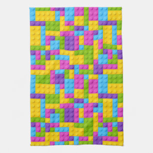 Plastic Construction Blocks Pattern Tea Towel