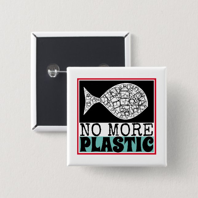 Plastic Fish, Climate Change 15 Cm Square Badge (Front & Back)