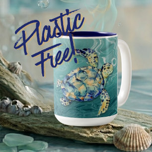 Plastic Free Sea Turtle Two-Tone Coffee Mug