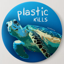 Plastic Kills Ocean Turtle Button