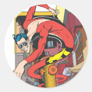 Plastic Man Shape-Shifts in the City Classic Round Sticker