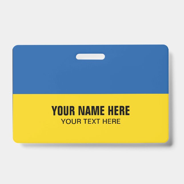 Plastic name badge with Ukraine flag ID Badge (Front)
