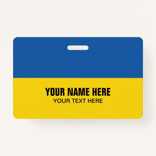 Plastic name badge with Ukraine flag ID Badge (Front)