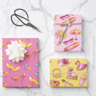 Plastic Pink Yellow Doll Toys Wrapping Paper Sheet